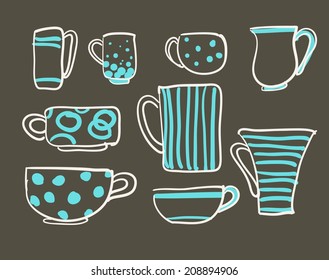 Set icons tea  coffee cups vector illustration