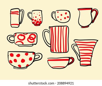 Set icons tea  coffee cups vector illustration