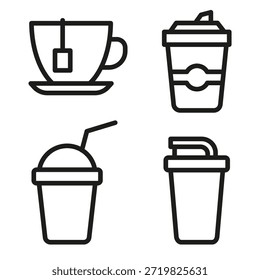 Conjunto de iconos para bebidas de té y café. Para café, té, bebidas, cafés y servicios de entrega. EPS 10.