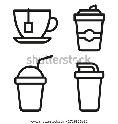 Set of icons for tea and coffee drinks. For coffee, tea, beverages, cafes and delivery services. EPS 10.