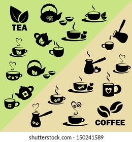 set of icons tea and coffee (vector)