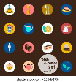 Set of icons "Tea and coffee". Vector illustration.