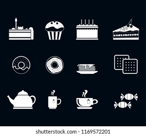 set of icons for tea on dark background