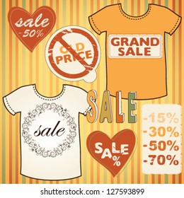 Set of icons of  tee-shirts with "sale" prints