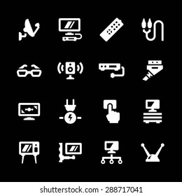 Set icons of television isolated on black. Vector illustration