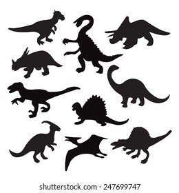 Set icons of ten different dinosaur silhouette - Illustration 