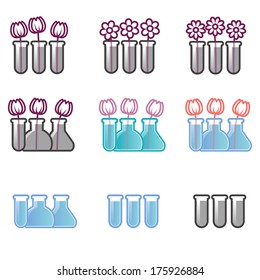 Set of icons test tubes and flowers