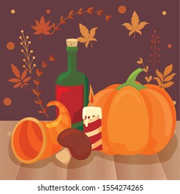 set of icons thanksgiving with autumn leaves of background vector illustration design