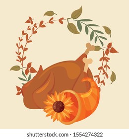 set of icons thanksgiving with autumn leaves of background vector illustration design