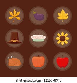 set icons of thanksgiving day happy