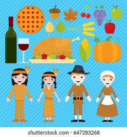 Set of icons for Thanksgiving decoration.
