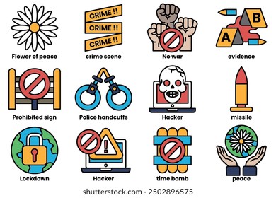 A set of icons that are all related to crime.