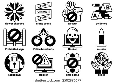 A set of icons that are all related to crime.