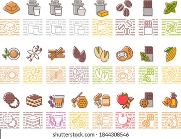 A set icons that explain the taste  ingredients    flavor sweets 