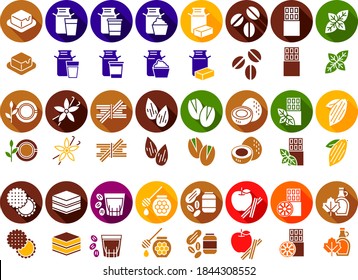 A set of icons that explain the taste, ingredients, and flavor of sweets.