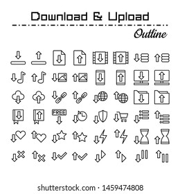 A set of icons with the theme of download and upload activities. with outline style