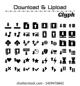 A set of icons with the theme of download and upload activities. with glyph style