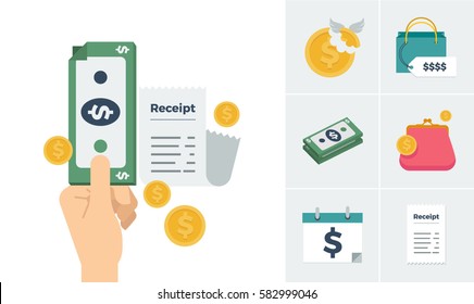 A set of icons with the theme of paying for things and purchasing expensive items vector illustration