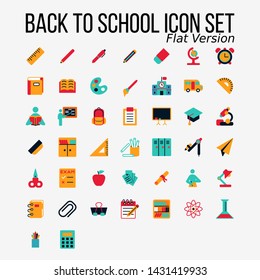 a set of icons themed about Back to School, Flat style version