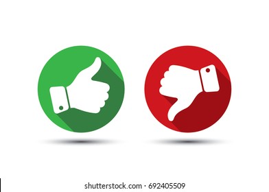 Set of icons: thumb up, thumb down circle icon, green and red silhouettes. Sign vector illustration of Eps10. Isolated badges for website or app - stock infographics