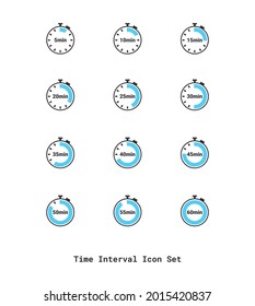 Set of icons time interval. 5, 10, 15, 20, 25, 30, 25, 40, 45, 50, 55, 60 