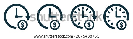 Set of icons time is money. Clock with dollar, sign. Vector illustration.