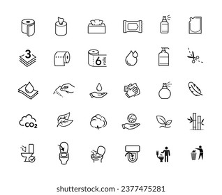 Set icons for toilet paper, napkins, wipes and other hygiene product. Vector illustration. Isolated on white background. It can be used in the adv, promo, package, etc. EPS10.