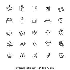 Set icons for toilet paper, napkins, wipes and other hygiene product. The outline icons are well scalable and editable. Contrasting vector elements are good for different backgrounds. EPS10.