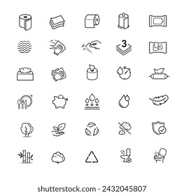 Set icons for toilet paper, napkins, wipes and other hygiene product. Vector illustration. Isolated on white background. It can be used in the adv, promo, package, etc. EPS10.