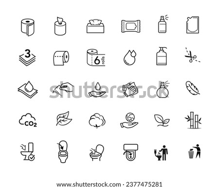 Set icons for toilet paper, napkins, wipes and other hygiene product. Vector illustration. Isolated on white background. It can be used in the adv, promo, package, etc. EPS10.