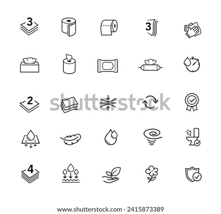 Set icons for toilet paper, napkins, wipes and other hygiene product. The outline icons are well scalable and editable. Contrasting vector elements are good for different backgrounds. EPS10.