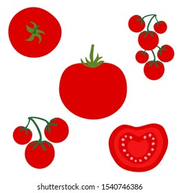 Set icons of tomatoes. Vector clipart of eco vegetables.