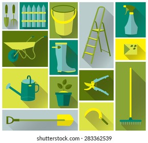 The set icons of tool garden vector