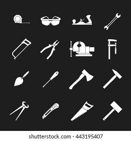 Set of icons of tools on black background - vector illustration