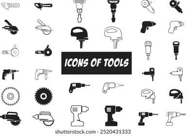 Set of icons of tools on white background Basic Work tools vector