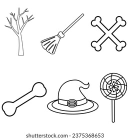 set of icons of the tools. Set of silhouettes of Halloween on a white background. Vector illustration. set of icons