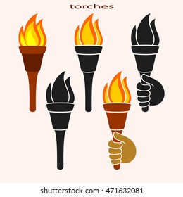 Vector Set Ancient Torches Traditional Tattoo Stock Vector (Royalty ...