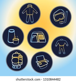 A set of icons for tourism products or communities or sites dedicated to hiking and various sports, including water sports. Image - is One gradient line, only the outline in a minimalist modern style