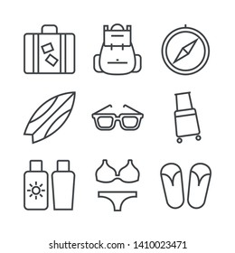 Set of icons with set for tourism. Simple vector illustration with ability to change.