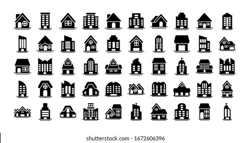 set of icons of towers of apartment, office building and house , silhouette style icon vector illustration design