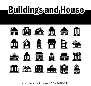 set of icons of towers of apartment, office building and house , silhouette style icon vector illustration design