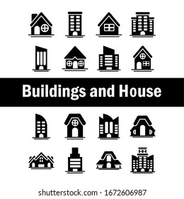 set of icons of towers of apartment, office building and house , silhouette style icon vector illustration design