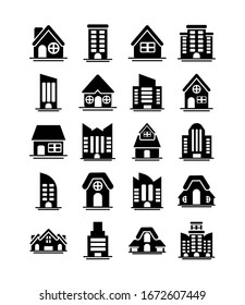 set of icons of towers of apartment, office building and house , silhouette style icon vector illustration design