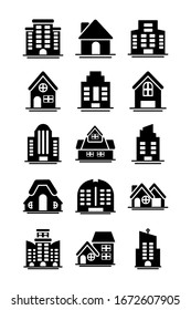 set of icons of towers of apartment, office building and house , silhouette style icon vector illustration design