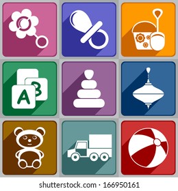 Set of icons toys of different color.