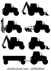 set icons tractors black silhouette vector illustration isolated on white background