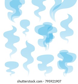 Set of Icons of Transparent Smoking Elements on White. Vector Iillustration. Design for Backgrounds, Fog, Motion Effect, Clouds, Smoke, Vapor. 