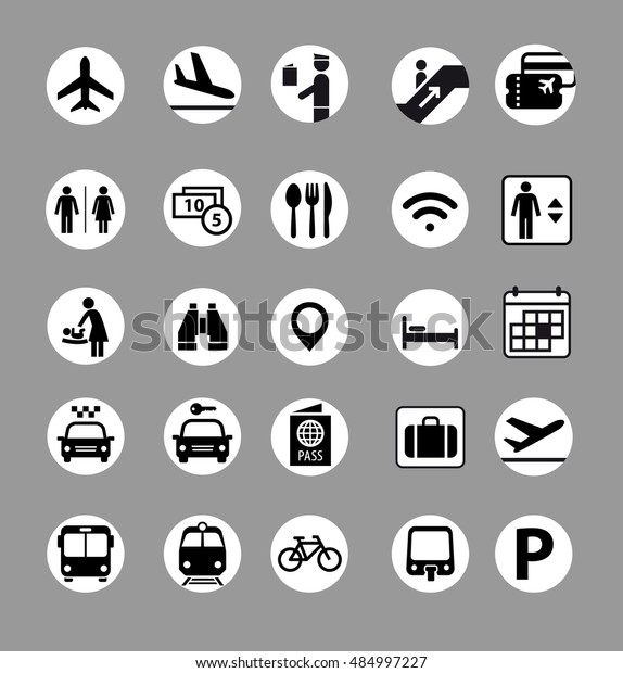 Set of icons for transport, airport and public\
places. Vector icons