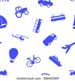 Set of icons of transport. Seamless pattern. Stock vector image.