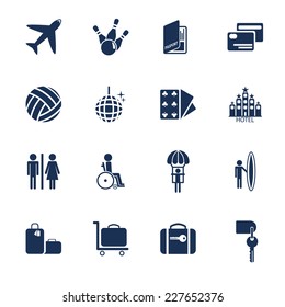 Set of icons for transportation, traveling and leisure in flat style